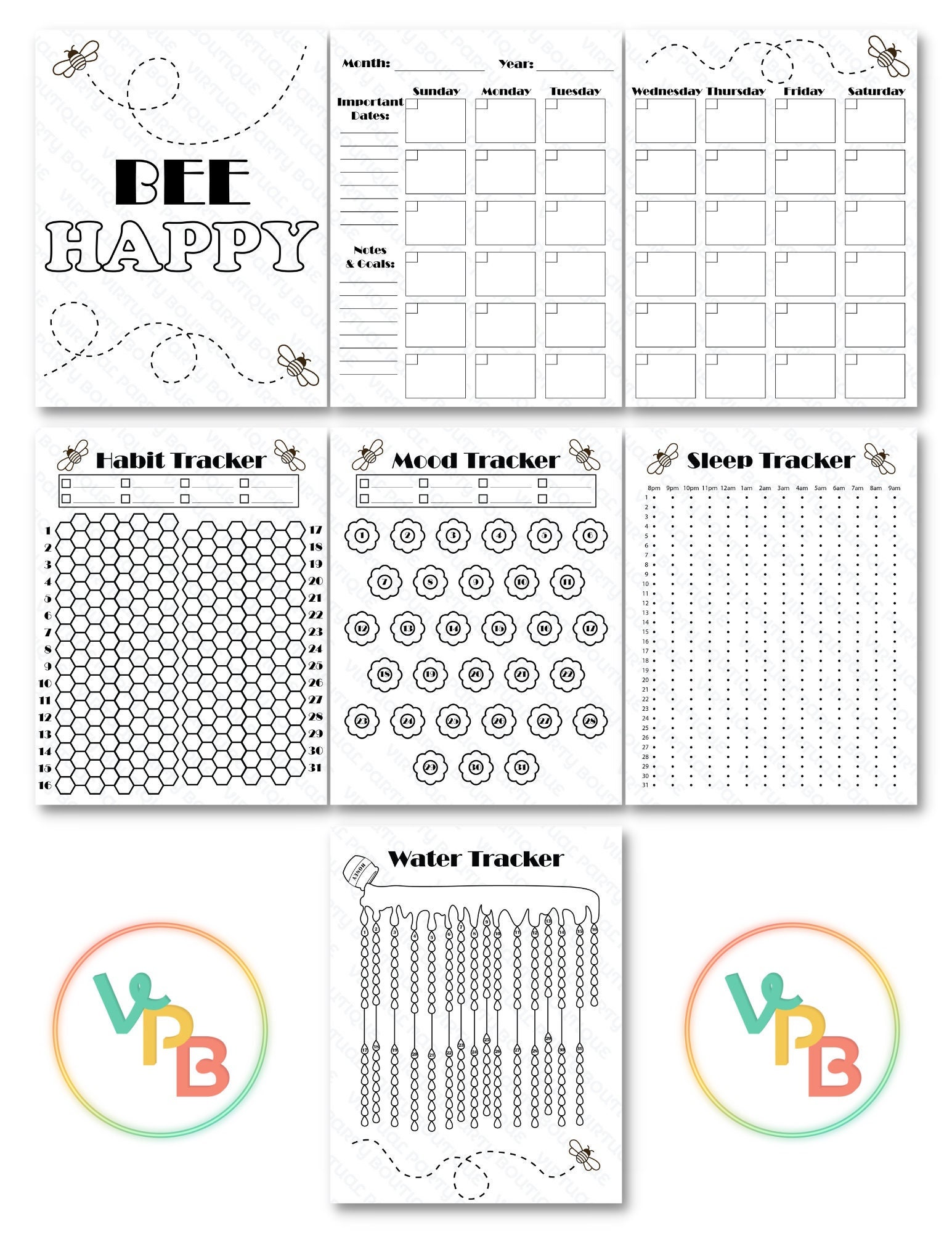 Printable Bees Insect Bujo Bullet Journal Spread 31 Days Any Month ...