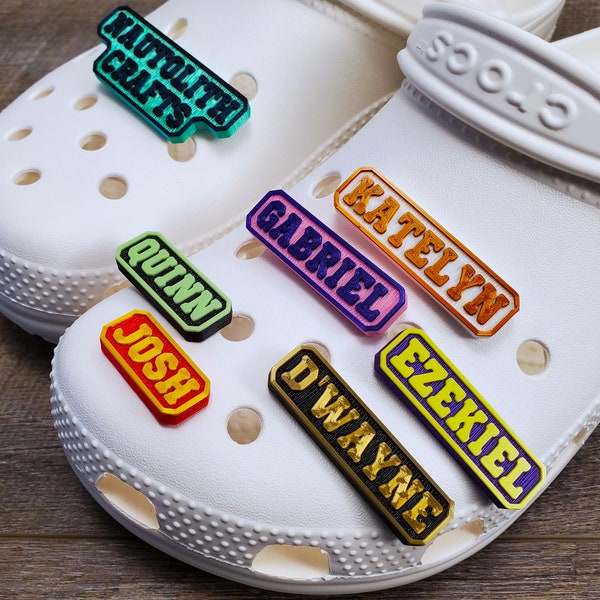 Custom Name Croc Charm - Personalized Text and Numbers Pin for Crocs - Bulk Discounts Available - Shoe Nametag Bling Flair Sport Style Font