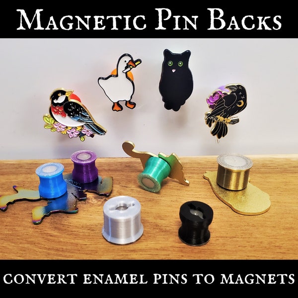 Magnetic Pin Backs with Slip-Resistant Backing - Convert Enamel Pins to Refrigerator Magnets - Enclosed Locking Clothing Pins Fridge Display