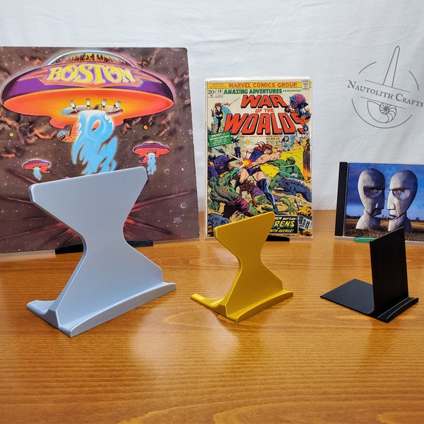 Display Stand for Vinyl Records and Other Media - Tabletop Holder for Vintage LP Album Sleeves CDs Comic Books Framed Photos or Art Canvases