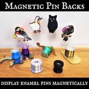 Magnetic Pin Backs with Slip-Resistant Backing - Display Enamel Pins Magnetically - Enclosed Locking Clothing Pins Convert to Fridge Magnets