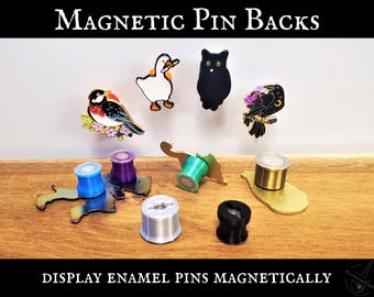 Magnetic Pin Backs with Slip-Resistant Backing - Display Enamel Pins Magnetically - Enclosed Locking Clothing Pins Convert to Fridge Magnets