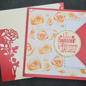 Glückwunsch, Glückwunschkarte, Klappkarte, rot, beige, mit Umschlag