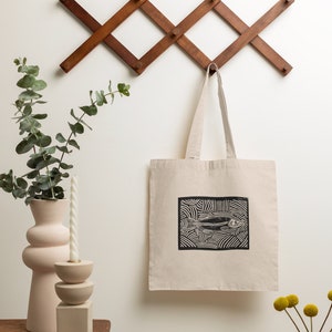 Lachs Block Print Canvas Tote Bag | Lachs Tasche | Angeln Geschenke | Bauernmarkt Tasche | Wiederverwendbare Einkaufstasche | Einkaufstasche | Natur Geschenke