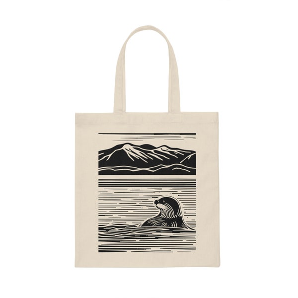 Bolso de mano de lona de nutria marina / bolso de mano de nutria / bolso de mano de lona ecológico / regalos de animales del océano para los amantes de la naturaleza / bolsa de compras reutilizable