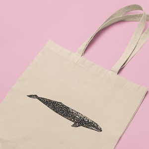 Gray Whale Organic Cotton Screen Printed Canvas Tote Bag | Cute Reusable Shopping Bag | Eco-friendly Gifts | Whale Grocery Bag | Beach Bag
