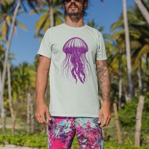 Purple Jellyfish Unisex Tee for Men and Women | Printed Summer Beach Tshirt with Cute Ocean Animals | Adventures Shirts for Nature Lovers