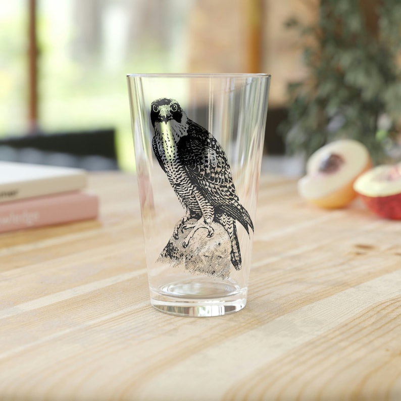 Peregrine Falcon Pint Glass | Hawk | Bird Glass | Nature Mug | Gifts for Craft Beer Lovers | Kitchen Decor | Modern Nature Home Decor image 6
