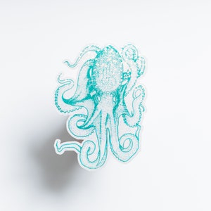 Teal Octopus Vinyl Sticker | Cute Ocean Animal Stickers for Nature Lovers | Weatherproof Decals for Laptops, Water Bottles and Journals
