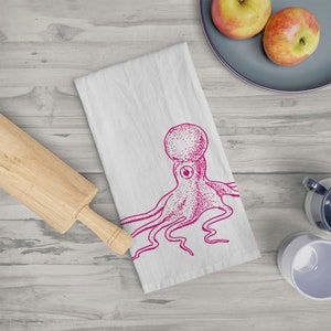 Octopus Cotton Tea Towel | Vintage Animal Print | Modern Kitchen Towel | Eco-friendly Gifts | Reusable Paper Towel | Flour Sack Towel