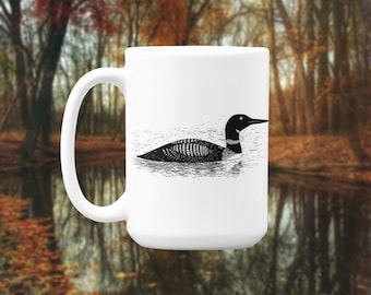 Common Loon Ceramic Mug with a Vintage Cottagecore Aesthetic | Coffee Mug Gift for Birders | Bird Cup for Nature Lovers | Cozy Cabin Decor