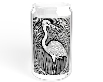 Great Blue Heron Printed Glassware with a Nature Inspired Cabin Aesthetic for Lake Home Decor and Gifts for Birders | Cottagecore Animals