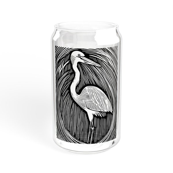 Great Blue Heron Printed Glassware with a Nature Inspired Cabin Aesthetic for Lake Home Decor and Gifts for Birders | Cottagecore Animals