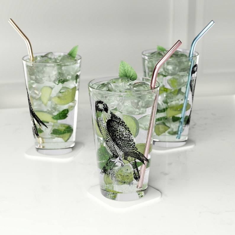 Peregrine Falcon Pint Glass | Hawk | Bird Glass | Nature Mug | Gifts for Craft Beer Lovers | Kitchen Decor | Modern Nature Home Decor image 5