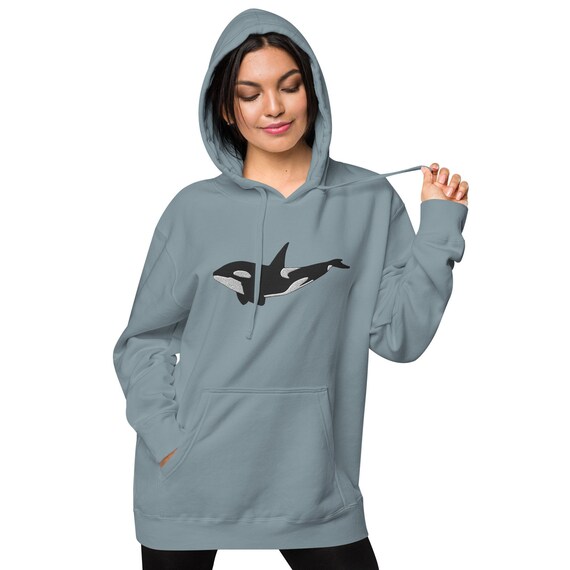 Embroidered Orca Pigment-dyed Hooded Sweatshirt Killer Whale - Etsy