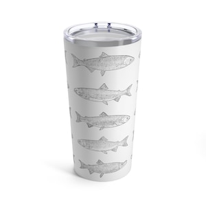 Pacific Salmon Species 20oz isolierter Reisebecher | Chinook-Lachs | Fliegenfischen | Reisekaffeetasse | Thermoskanne | Reisebecher mit Deckel