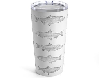 Pacific Salmon Species 20oz isolierter Reisebecher | Chinook-Lachs | Fliegenfischen | Reisekaffeetasse | Thermoskanne | Reisebecher mit Deckel