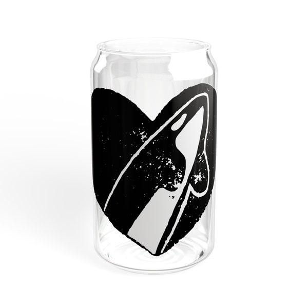 Orca Heart Printed Beer Can Glass for Killer Whale Lovers, Coastal Kitchen Decor, and Nature-inspired Cabins | Seattle PNW Gifts