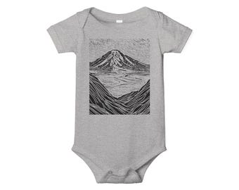 Mount Rainier Baby Body Suit for Nature Children's Clothing Apparel and PNW Inspired Newborn Gifts for Adventure Parents | Wild Kid Clothes