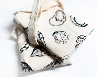 SECONDS/MISPRINTS/IRREGULARS - Handprinted Oyster Tote Bag Print on 100% Organic Cotton Screenprinted with Ecofriendly Ink