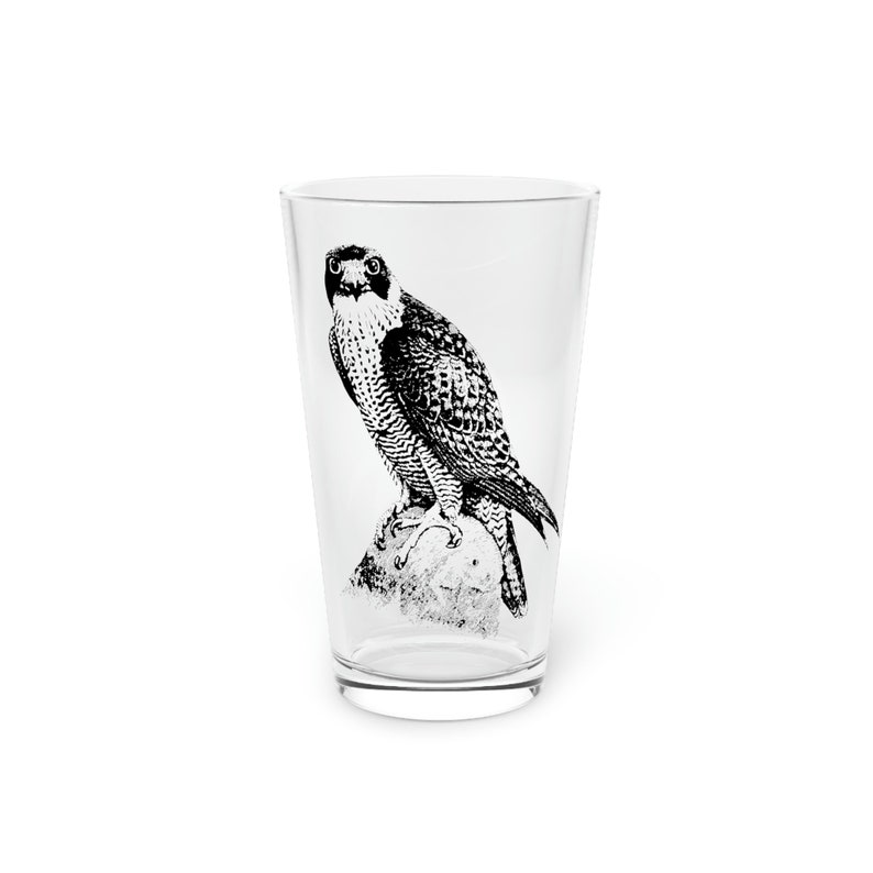Peregrine Falcon Pint Glass | Hawk | Bird Glass | Nature Mug | Gifts for Craft Beer Lovers | Kitchen Decor | Modern Nature Home Decor image 1