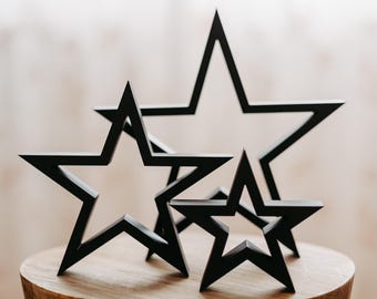 Conjunto de 3 estrellas impresas en 3D – Estrellas decorativas minimalistas de PLA – Adornos navideños escandinavos – Conjunto de decoración moderna en negro – Hecho a mano