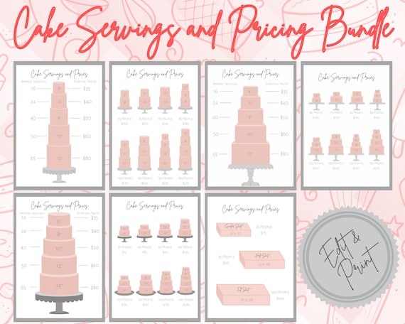 Cake Servings and Pricing Sheets. SUPER BUNDLE.