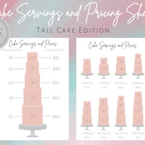 Tortenportionen und Preisblatt, Tall Cake Edition! Sie erhalten 5 verschiedene Farben! Noch heute bearbeiten und drucken.
