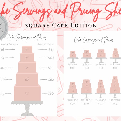 Cake Servings and Pricing Sheets. Tall and Regular Cake Etsy