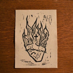 Sacred Heart Linocut Ink Print on Canvas and Heavyweight Paper