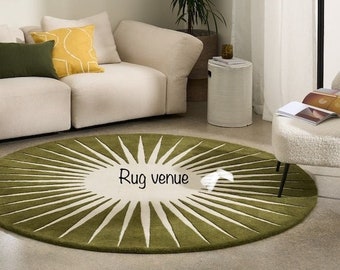 Green Round Hand Tuft Modern Rug 100% Wool Tufted Rug 3x3 4x4 5x5 6x6 Round/Circle Fine Woolen Area Rug Customization is Available