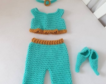 Princess Jasmine from Aladdin Crochet Baby Set Outfit Halloween Costume Photoshoot Gift