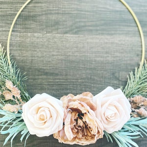 Boho Wedding Bridesmaid 10in floral hoop Bouquet,  Rustic Flower girl basket,  or Blush Baby Girl nursery decor