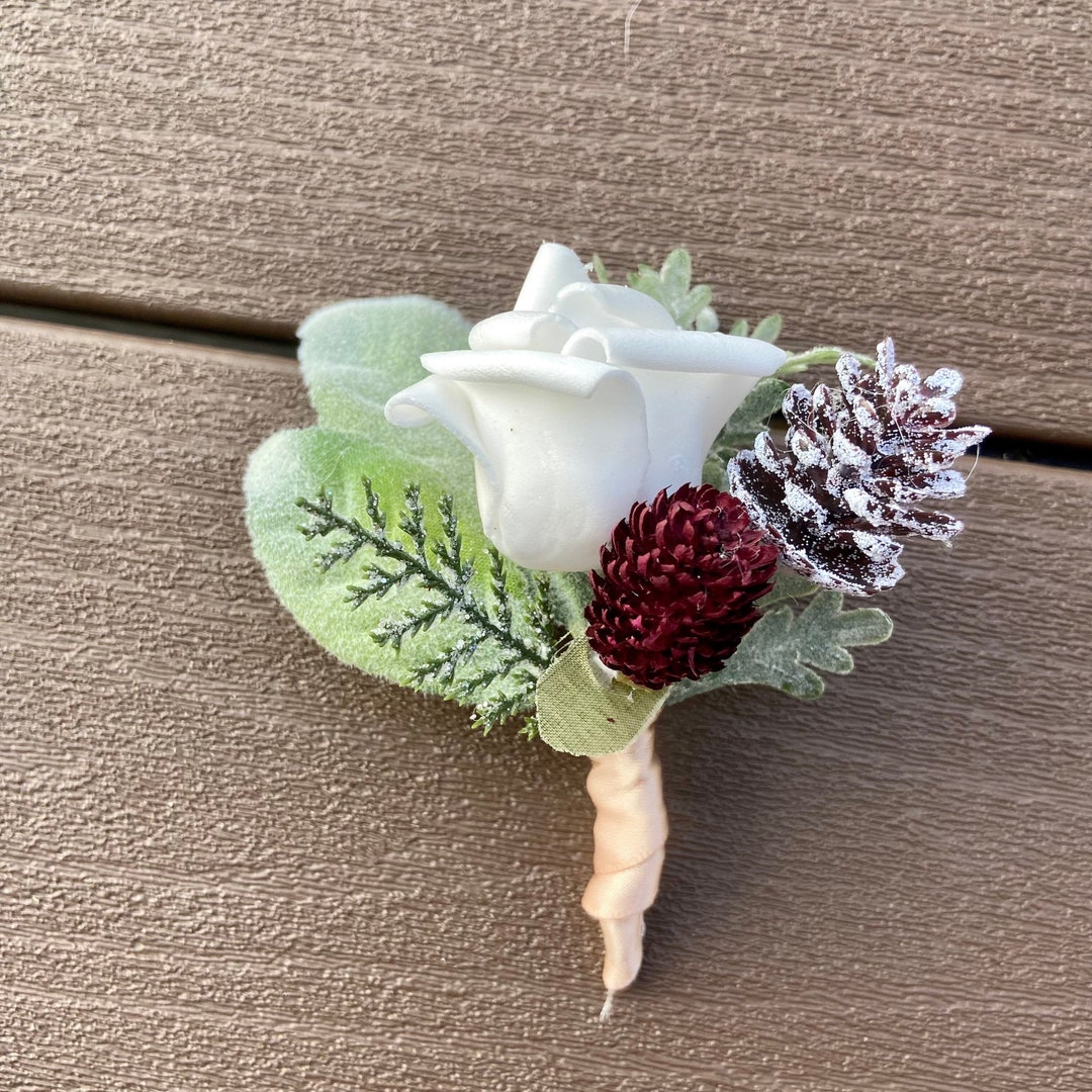 Whimsy Boutineer Winter Wedding Flower Groomsmen Boutonniere Woodland Whimsical ...