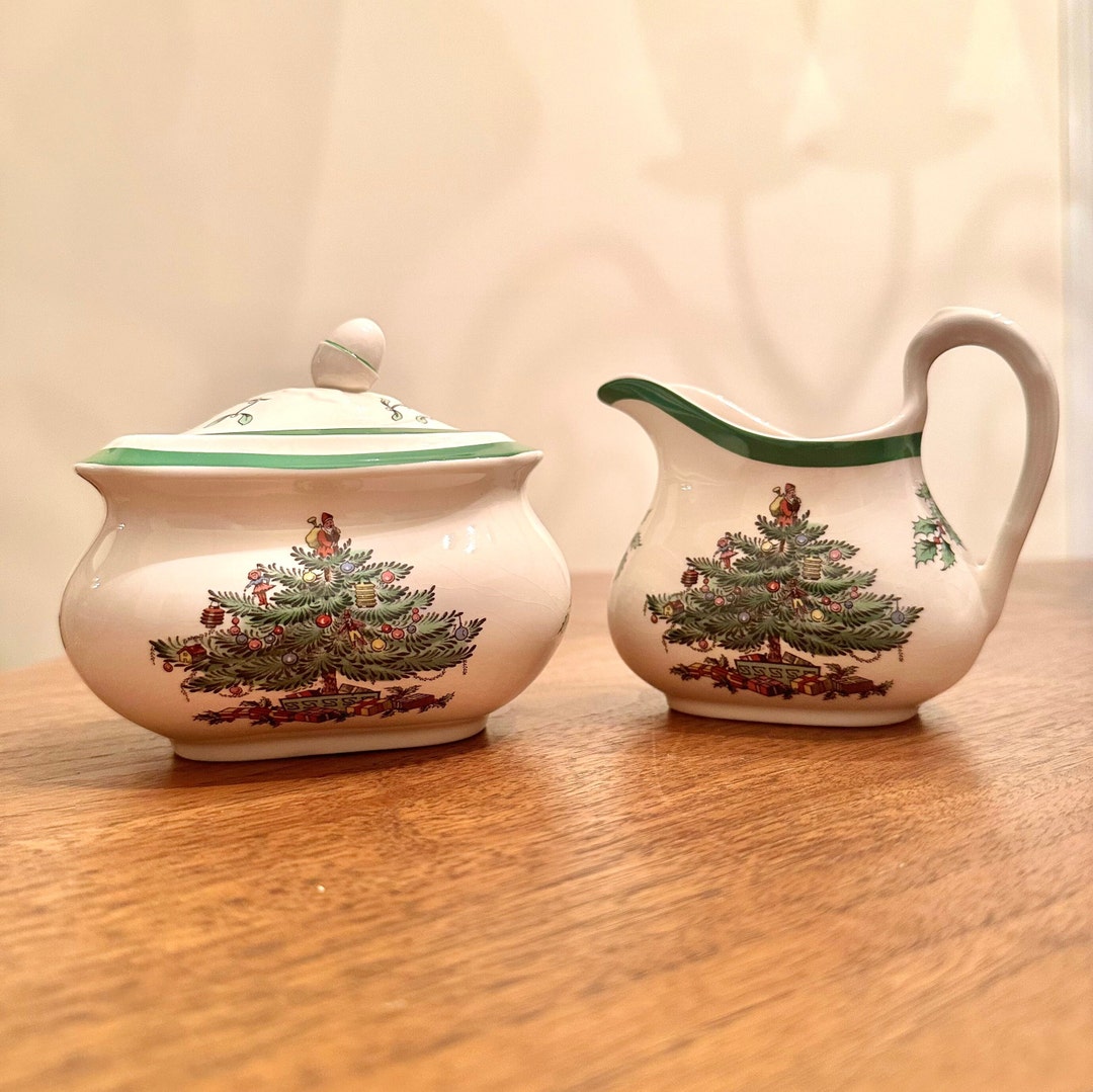 Vintage Spode Christmas Tree Creamer and Covered Sugar Bowl Etsy