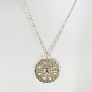 Vintage Estate Chain Artisan Sterling Silver Braided Unisex 20&quot; Necklace Tibetian Wheel of Life Pendant 925 Jewelry Birthday Gift For Her