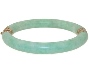 Estate Amazing Rounded Solid Piece Green Jade Bangle Bracelet Jewelry Birthday Gift For Her