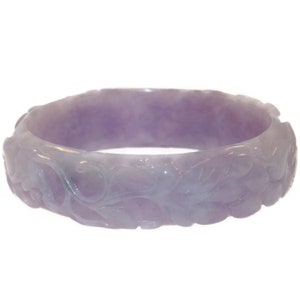 Estate Amazing Carved All Around Wide Solid Piece Lavender Jade Bangle Bracelet Jewelry Birthday Gift For Her