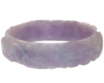 Estate Amazing Carved All Around Wide Solid Piece Lavender Jade