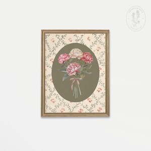 Pink Flower Bouquet | Vintage Valentines Wall Decor | Valentines Carnations Digital Print | Printable Floral Art | Antique Flowers