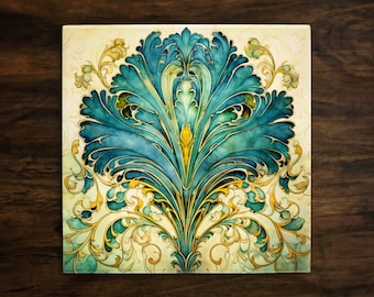 Art Nouveau | Art Deco | Ornate 1920s Style Design (#131), on a Glossy Ceramic Decorative Tile, Free Shipping to USA