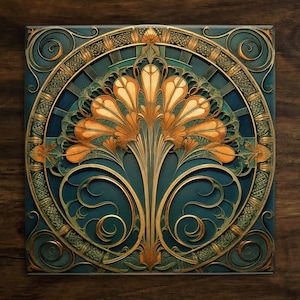 Art Nouveau | Art Deco | Ornate 1920s Style Design (#1), on a Glossy Ceramic Decorative Tile, Free Shipping to USA