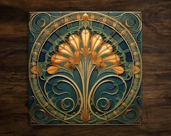 Art Nouveau | Art Deco | Ornate 1920s Style Design (#1), on a Glossy Ceramic Decorative Tile, Free Shipping to USA