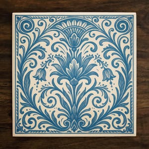 Delft Blue Dutch Style Design (#3), on a Glossy Ceramic Decorative Tile, Free Shipping to USA