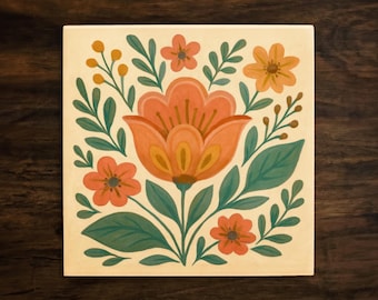 Floral Botanical Garden Art Tile: Glossy Ceramic Decorative Tile, Free USA Shipping