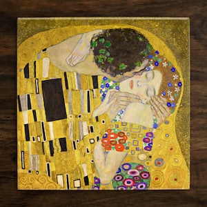 The Kiss by Gustav Klimt, Art on a Glossy Ceramic Decorative Tile, Free Shipping to USA