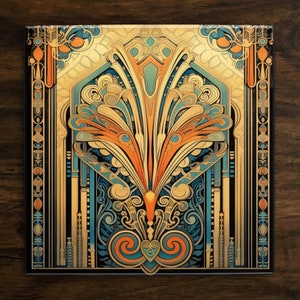 Art Nouveau | Art Deco | Ornate 1920s Style Design (#8), on a Glossy Ceramic Decorative Tile, Free Shipping to USA