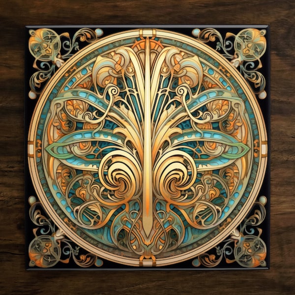 Art Nouveau | Art Deco | Ornate 1920s Style Design (#4), on a Glossy Ceramic Decorative Tile, Free Shipping to USA