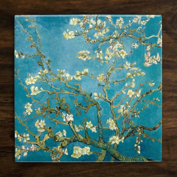 Almond blossom (1890) by Vincent van Gogh, Art on a Glossy Ceramic Decorative Tile, Free Shipping to USA