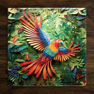Exotic Jungle Bird Art, on a Glossy Ceramic Decorative Tile, Free Shipping to USA